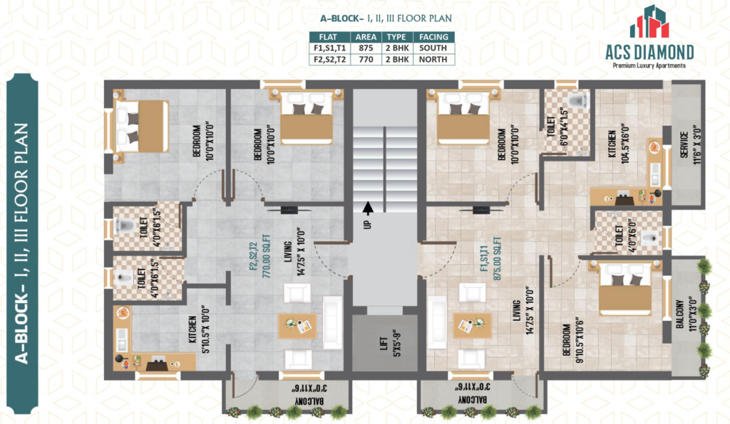 acs diamond a block 1 2 & 3 floor plan